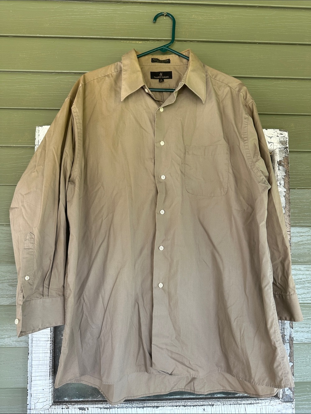 Valerio Garati Mens XL Dress Shirt Tan Khaki Long Sleeve Button Down 17.5 32/33